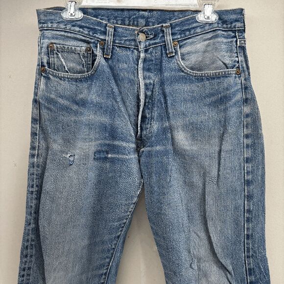 Vintage Levis Single Stitch Redline Selvedge #6 Button 70s 32x32 Thrashed - Picture 10 of 16